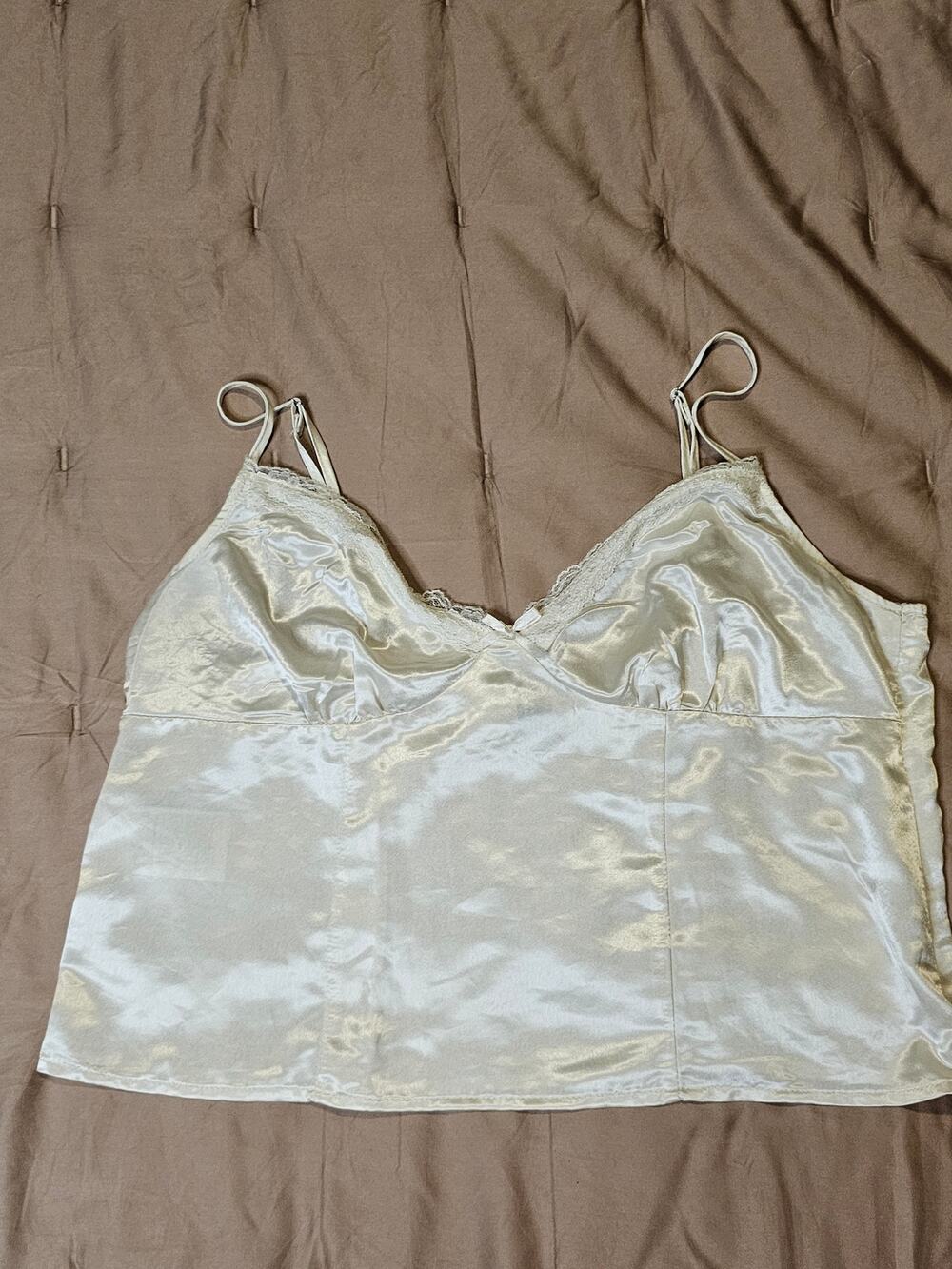 H&M Divided Cream Satin Lace Cami Top Cropped Lingerie Style Medium